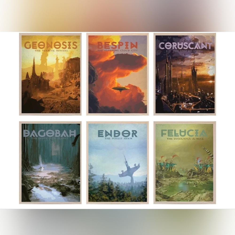 New Vintage Sci-Fi Art Print Set - Multicolor